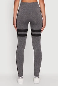Womens Stripe Detail Graphic Push Up Cell Phone Pocket Leggings, Grey, Size L-XL