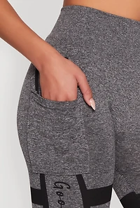 Womens Stripe Detail Graphic Push Up Cell Phone Pocket Leggings, Grey, Size L-XL