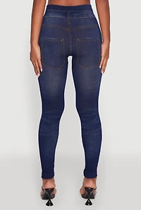 Womens High Waisted Fishnet Detail Jeggings, Blue, Size S-M
