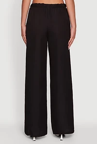 Womens Solid Drawstring Waist Wide Leg Pants, Black, Size M