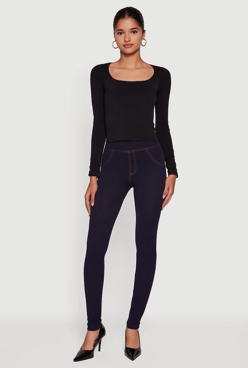 Womens High Waisted Jeggings, Blue, Size L-XL