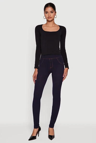 Womens High Waisted Jeggings, Blue, Size L-XL