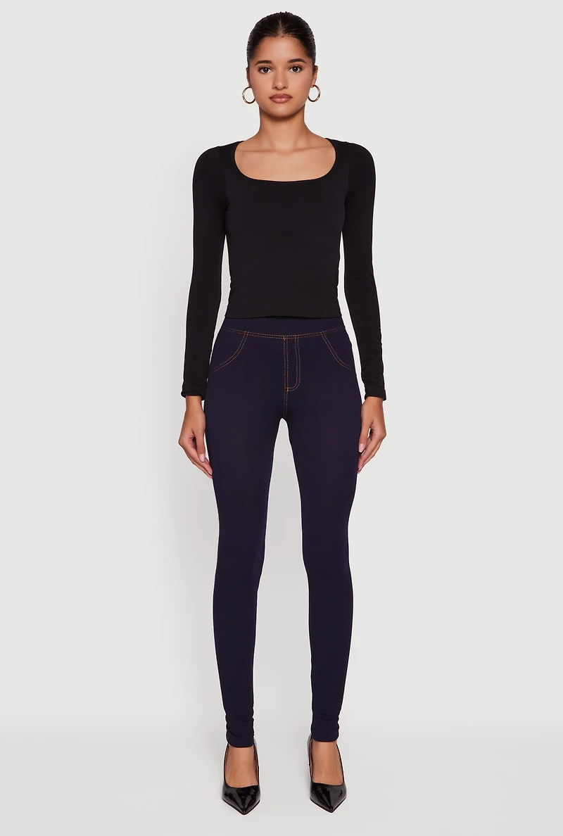 Womens High Waisted Jeggings, Blue, Size L-XL