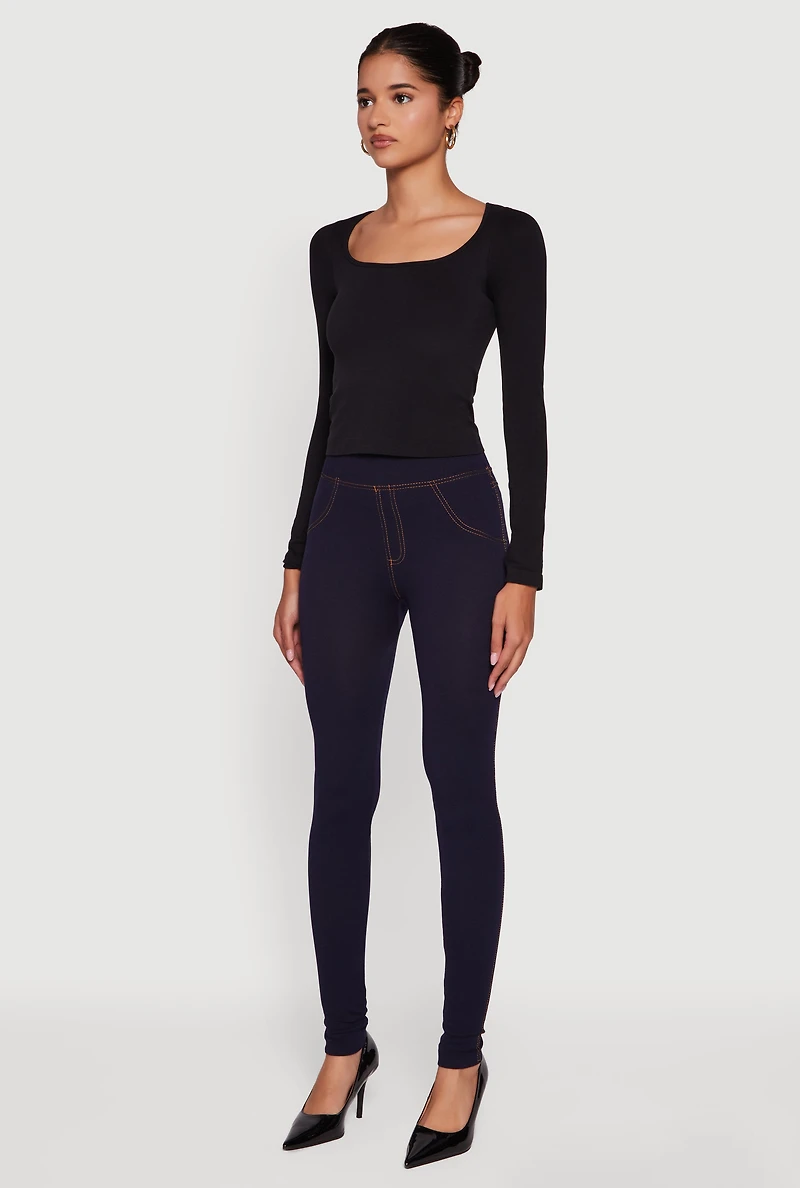 Womens High Waisted Jeggings, Blue, Size L-XL