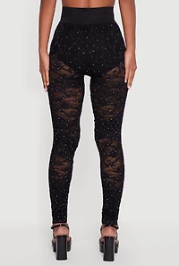 Rhinestone Laser Cut High Waisted Leggings