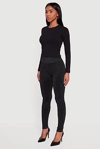 Lurex High Waisted Ribbed Knit Leggings