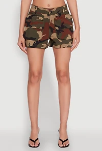 Womens Stylish Camo Cargo Shorts with Stretch for Comfortable Fit, Green, Size L