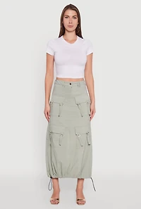 Womens High Waisted Solid Maxi Skirt with Cargo Pockets,