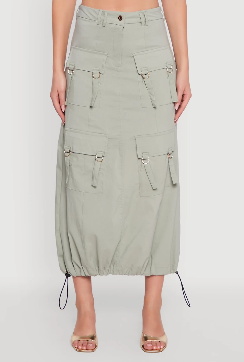 Womens High Waisted Solid Maxi Skirt with Cargo Pockets,