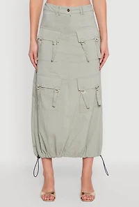 Womens High Waisted Solid Maxi Skirt with Cargo Pockets,
