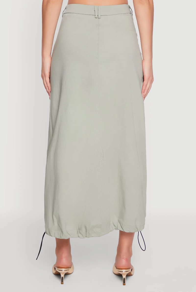 Womens High Waisted Solid Maxi Skirt with Cargo Pockets, S