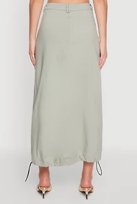 Womens High Waisted Solid Maxi Skirt with Cargo Pockets, S