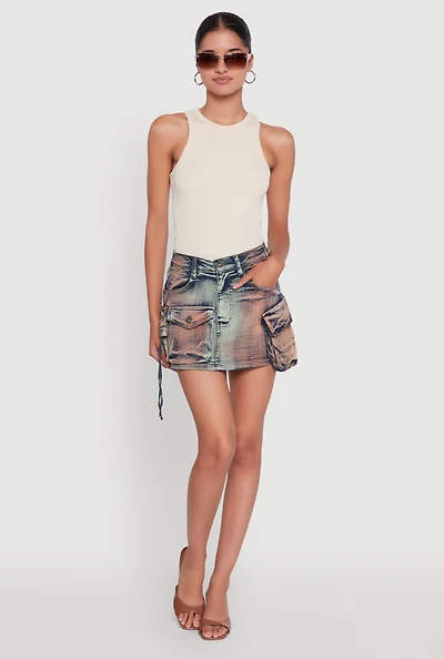 Womens Trendy Acid Wash High Waisted Denim Mini Skirt, Multi,