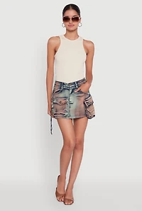 Womens Trendy Acid Wash High Waisted Denim Mini Skirt, Multi,