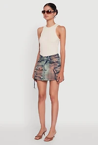 Womens Trendy Acid Wash High Waisted Denim Mini Skirt, Multi, Size L