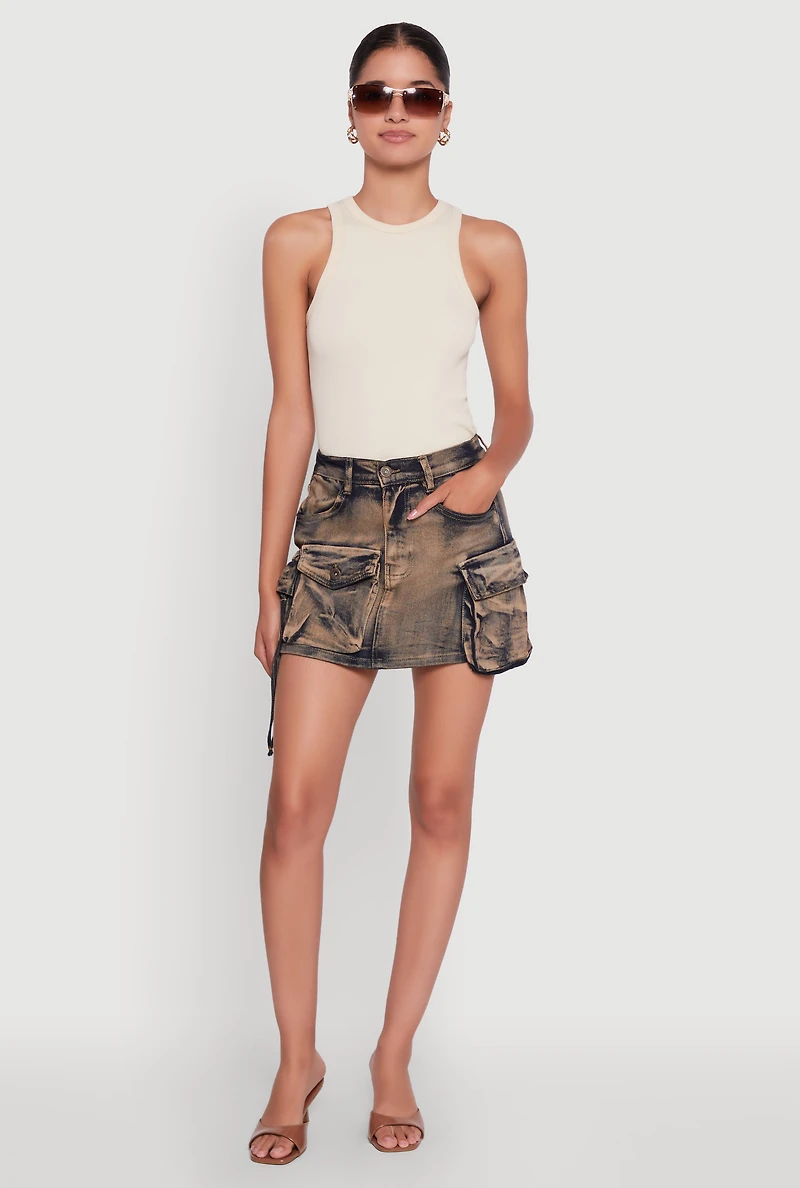 Womens Trendy Acid Wash High Waisted Denim Mini Skirt, Multi, Size M