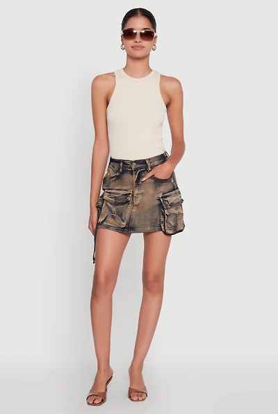 Womens Trendy Acid Wash High Waisted Denim Mini Skirt, Multi, Size S