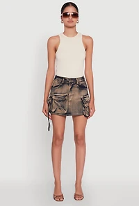 Womens Trendy Acid Wash High Waisted Denim Mini Skirt, Multi, Size M