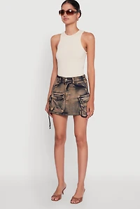 Womens Trendy Acid Wash High Waisted Denim Mini Skirt, Multi,
