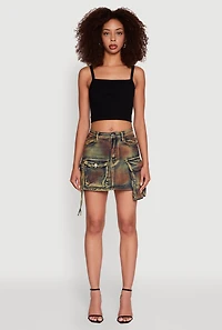 Womens Daisy Acid Wash Cargo Pocket Mini Denim Skirt, Multi, Size S