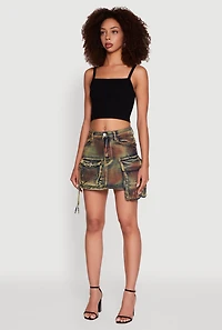 Womens Daisy Acid Wash Cargo Pocket Mini Denim Skirt, Multi, Size S