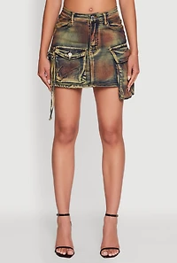Womens Daisy Acid Wash Cargo Pocket Mini Denim Skirt, Multi, Size XL