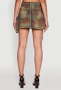 Womens Daisy Acid Wash Cargo Pocket Mini Denim Skirt, Multi, Size S