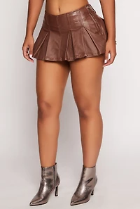 Womens Almost Famous Leather Look Pleated Mini Skort, Brown, Size XL