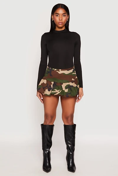 Womens Almost Famous Camo Mini Balloon Skirt, Green, Size L
