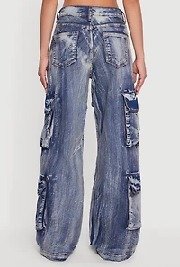Acid Wash Wide Leg Strap Cargo Jeans