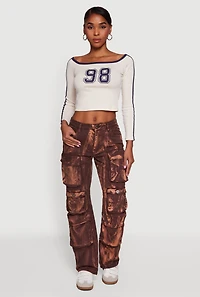 Womens Tie Dye Straight Leg Utility Jeans, Brown, Size S