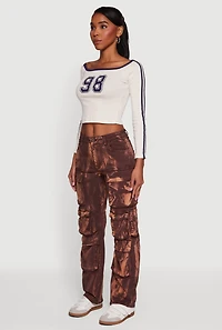 Womens Tie Dye Straight Leg Utility Jeans, Brown, Size M