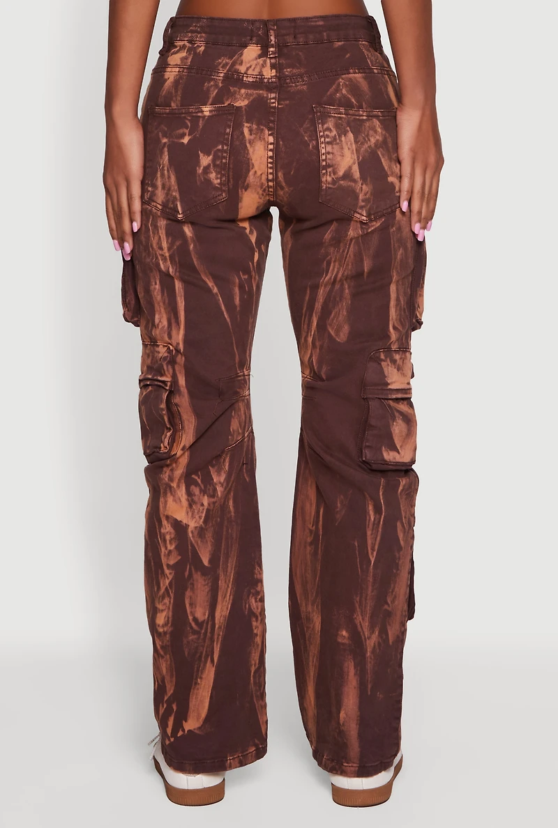 Womens Tie Dye Straight Leg Utility Jeans, Brown, Size M