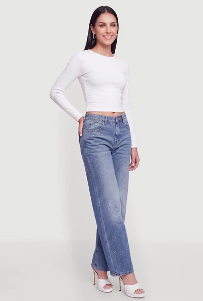 Spoon Jeans Rhinestone Mid Rise Wide Leg