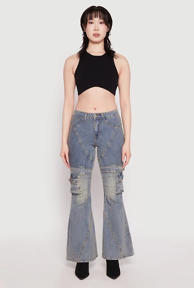 Womens Spoon Jeans Buckle Detail Flare Jeans, Blue, Size 3