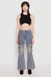 Womens Spoon Jeans Buckle Detail Flare Jeans, Blue, Size 3