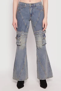 Womens Spoon Jeans Buckle Detail Flare Jeans, Blue, Size 3