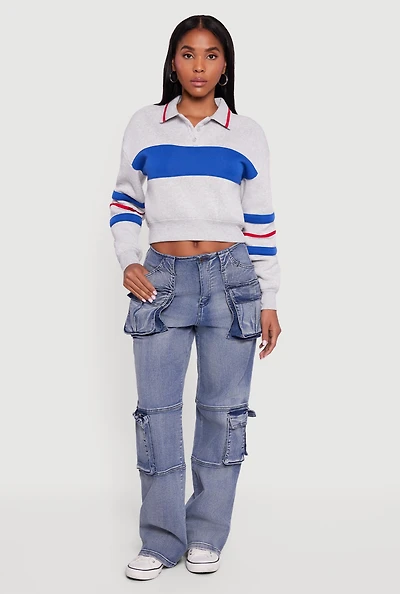 Womens Mineral Wash Straight Leg Utility Jeans, Blue, Size M