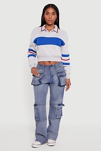 Womens Mineral Wash Straight Leg Utility Jeans, Blue, Size M