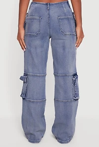 Womens Mineral Wash Straight Leg Utility Jeans, Blue, Size M