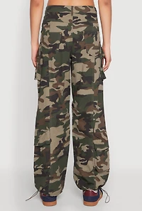 Womens Drawstring Hem Cargo Camouflage Joggers, Green,