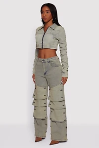 Acid Wash Adjustable Button Front Jeans