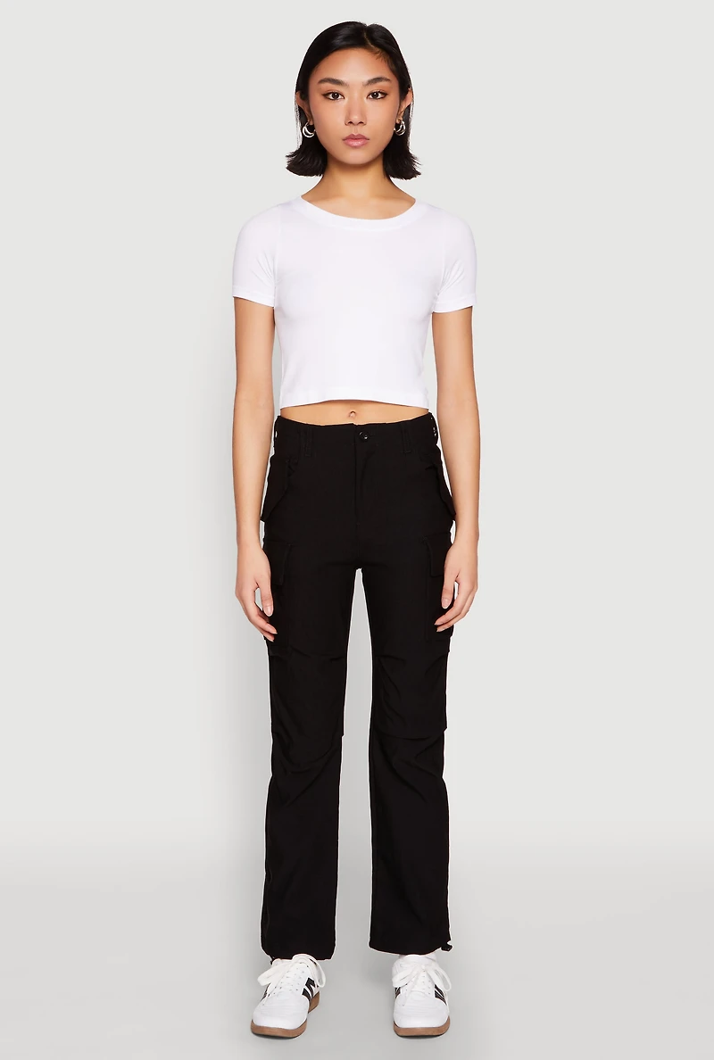 Womens Toggle Drawstring Hem Utility Pants, Black, Size M