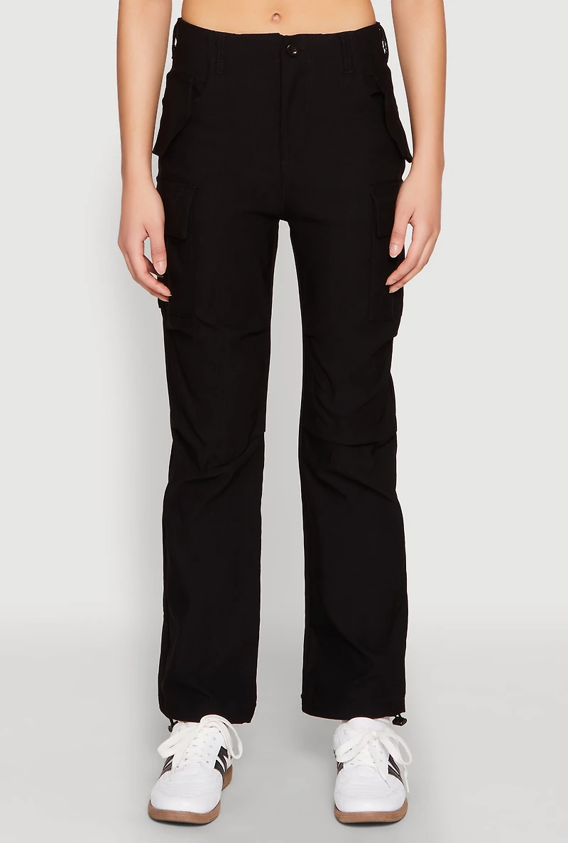 Womens Toggle Drawstring Hem Utility Pants, Black, Size M