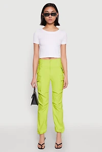 Womens Toggle Drawstring Hem Utility Pants, Green, Size L