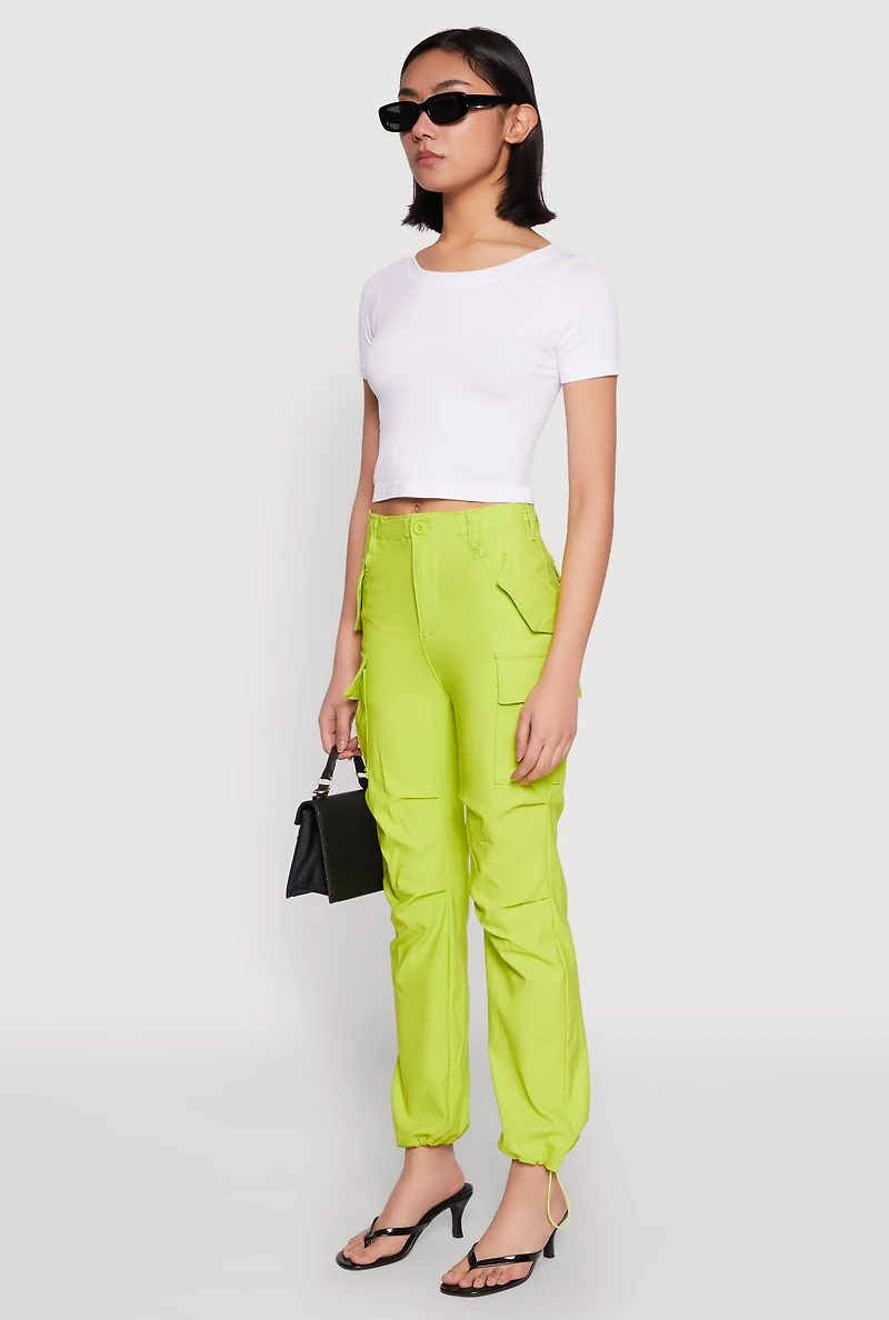 Womens Toggle Drawstring Hem Utility Pants, Green, Size L