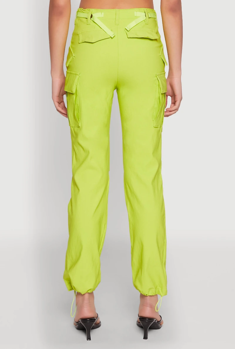 Womens Toggle Drawstring Hem Utility Pants, Green, Size L