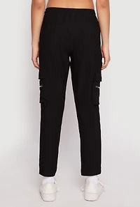 Womens Contrast Piping Hyperstretch Cargo Joggers, Black,