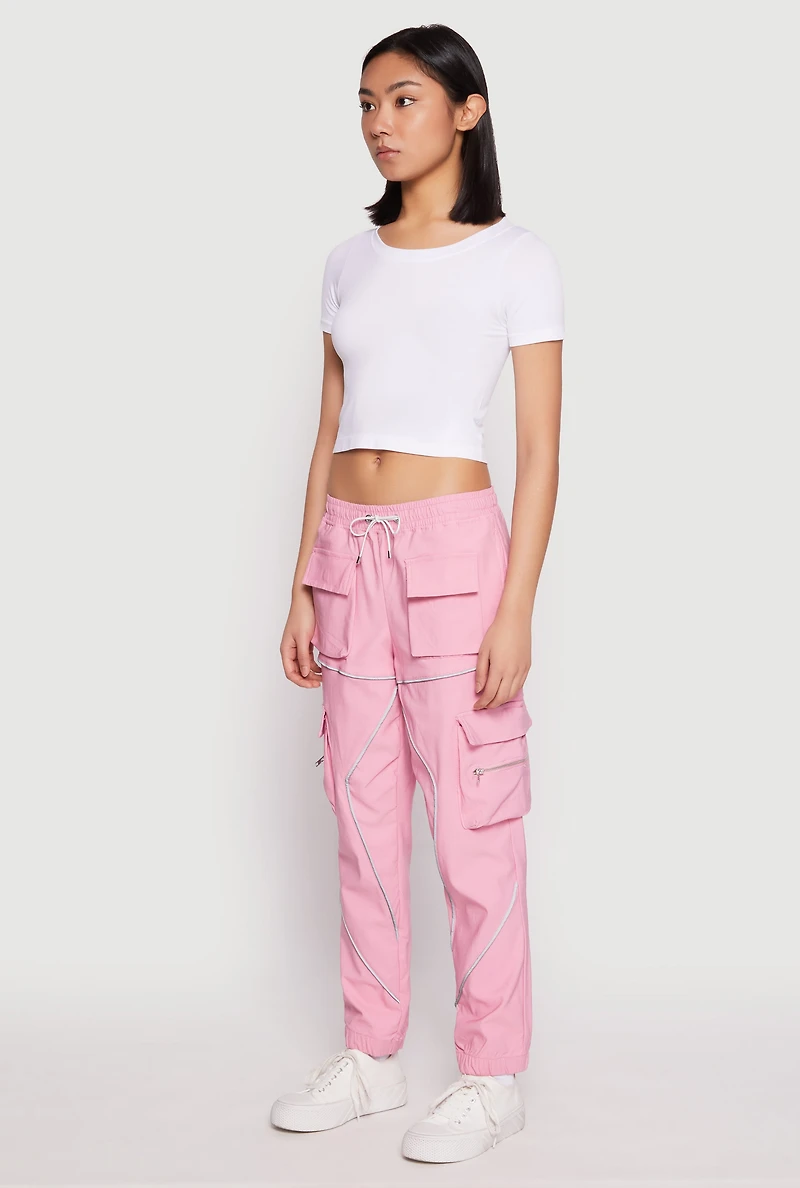 Contrast Piping Hyperstretch Cargo Joggers