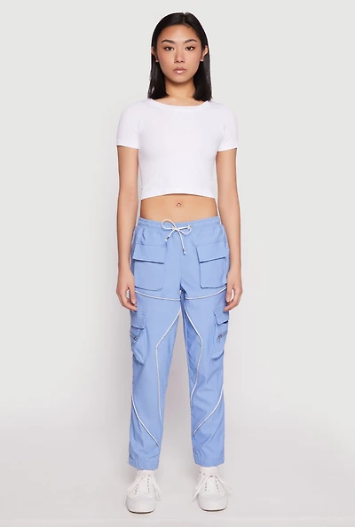 Womens Contrast Piping Hyperstretch Cargo Joggers, Blue, Size XL
